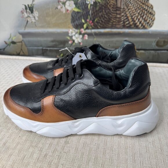 Mens SVL Footwear Size 9 Black & Brown Leather Sneakers - Picture 1 of 7